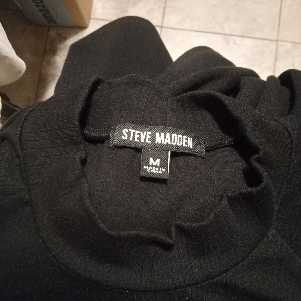 Steve Madden Sweater Knit Black Dress with Belt Ties. New Sz M - Picture 7 of 9